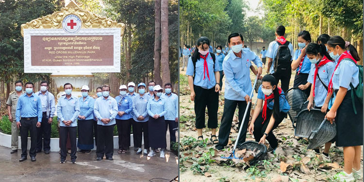 សាខាកាកបាទក្រហមកម្ពុជាខេត្តសៀមរាប រៀបចំពិធីសម្អាតអនាម័យ និងបរិស្ថាននៅក្នុងឧទ្យានសហស្សវត្សរ៍កាកបាទក្រហមកម្ពុជា