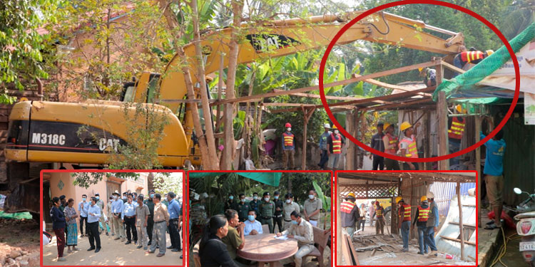 ក្រុមការងារចំពោះកិច្ចរបស់រដ្ឋបាលខេត្តសៀមរាប ចុះអនុវត្តការរុះរើសំណង់ផលប៉ះពាល់នៅមាត់ស្ទឹងសៀមរាប ប៉ែកខាងក្រោមអតីតអាងក្រពើ