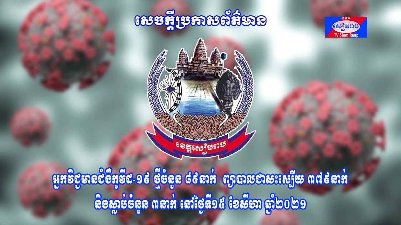 អាជ្ញាធរខេត្តសៀមរាបបន្តរកឃើញអ្នកវិជ្ជមានជំងឺកូវីដ-១៩ ថ្មីបន្ថែមចំនួន៨៩នាក់ ព្យាបាលជាសះស្បើយ៣៧៩នាក់ និងស្លាប់៣នាក់ នៅថ្ងៃទី១៥ ខែសីហានេះ